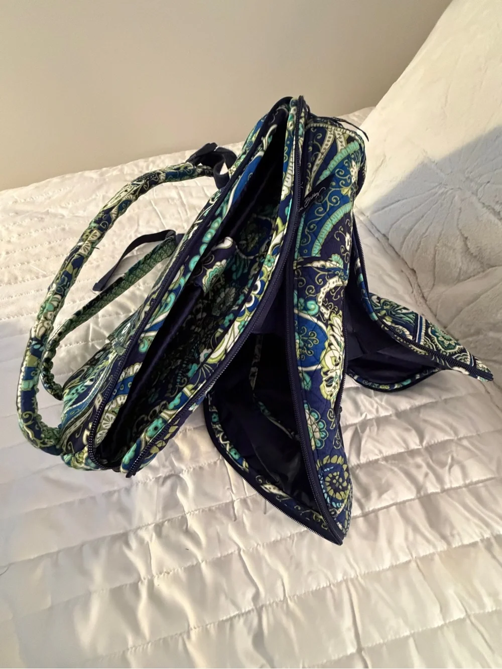 Vera Bradley Navy Floral Paisley Quilted Backpack with Teal & Green Accents